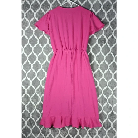 Fraiche by J Wrap Dress Women Large Pink Midi Ruffle Short Sleeve - Picture 4 of 10